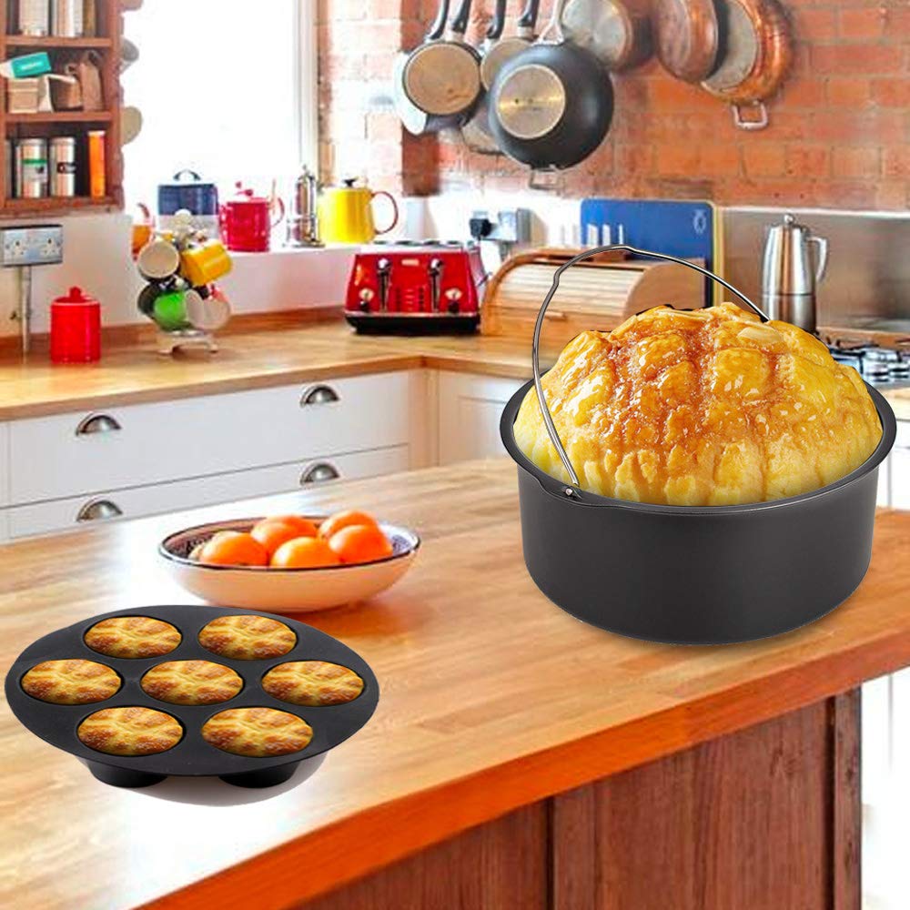 Air Fryer Accessories Set of 7 with 8 Inch Egg Bites Mold, Pizza Pan, Cake Barrel, Skewer Rack, Silicone Mat for 3.5Qt-5.8Qt Phillips Nuwave Gowise Gourmia Ninja Dash Air Fryer