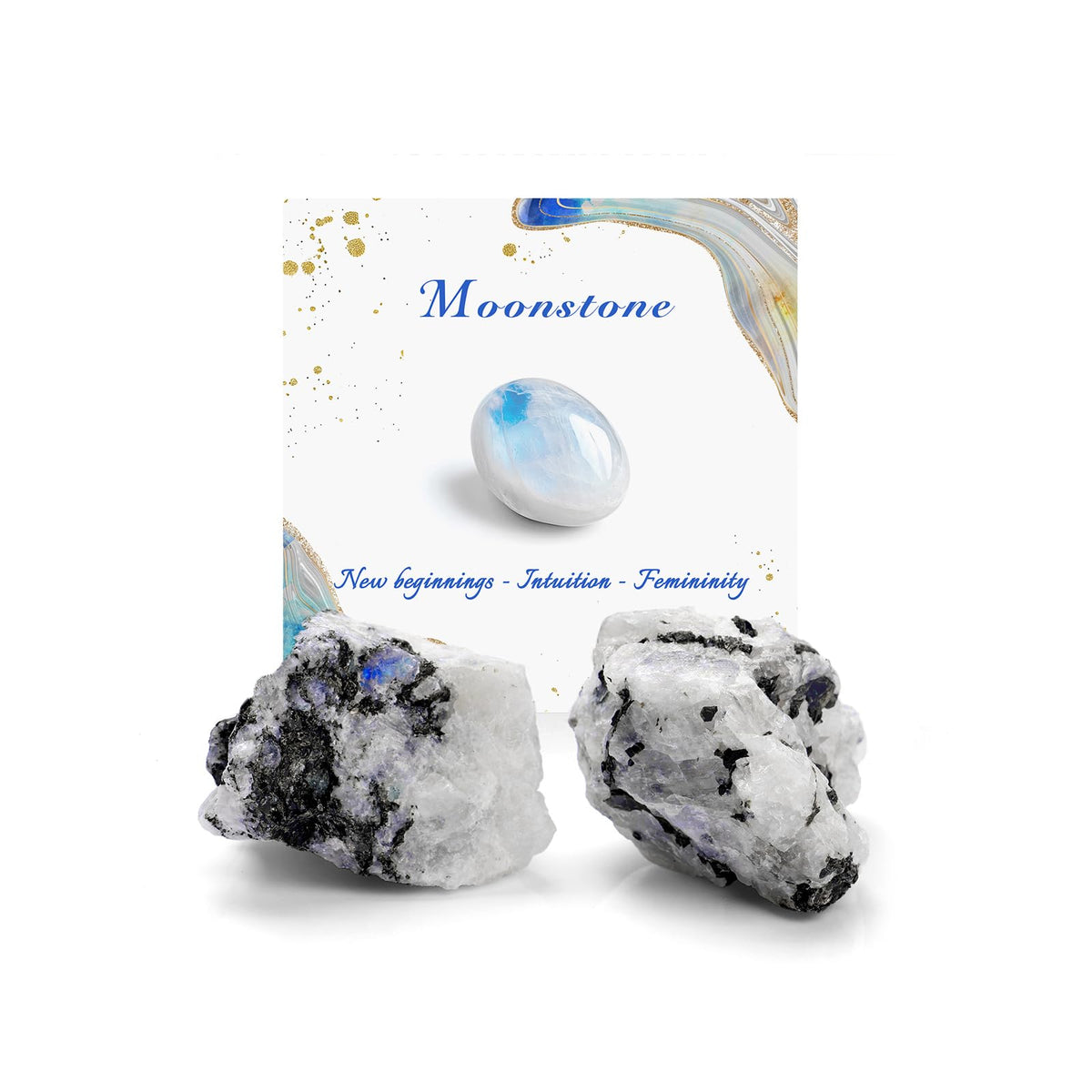 GolbalJew Moonstone Natural Raw Crystals 2PCS Healing Crystal Stones 1.2-2.0” Reiki Healing Gemstones for Meditation Chakra Balance Home Decor