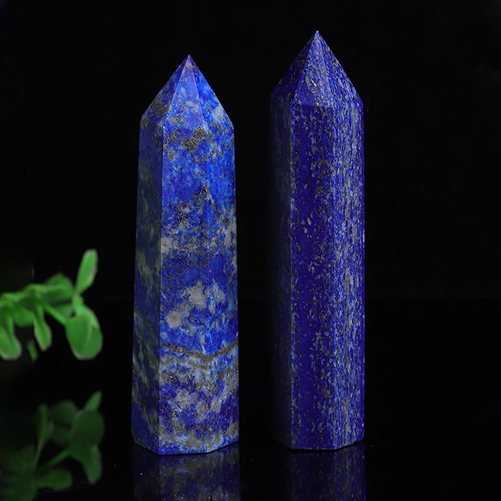 2pcc 3.8-4.2inch Lapis Lazuli Wands Tower Figurine Ornaments Polishing Stone Hexagonal Point Obelisk Statue for Aquarium Decorative Rocks Gifts Home Decor(Lapis Lazuli/3.8-4.2inch 2pcs)