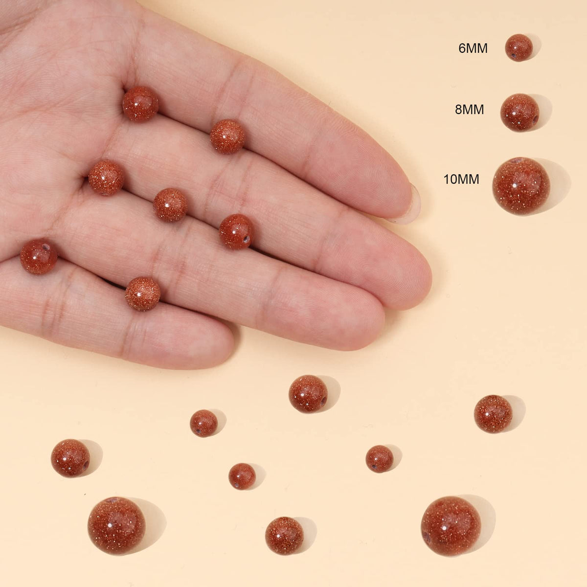 60pcs 6mm Natural Stone Beads Gold Sandstone Beads Energy Crystal Healing Power Gemstone for Jewelry Making, DIY Bracelet Necklace