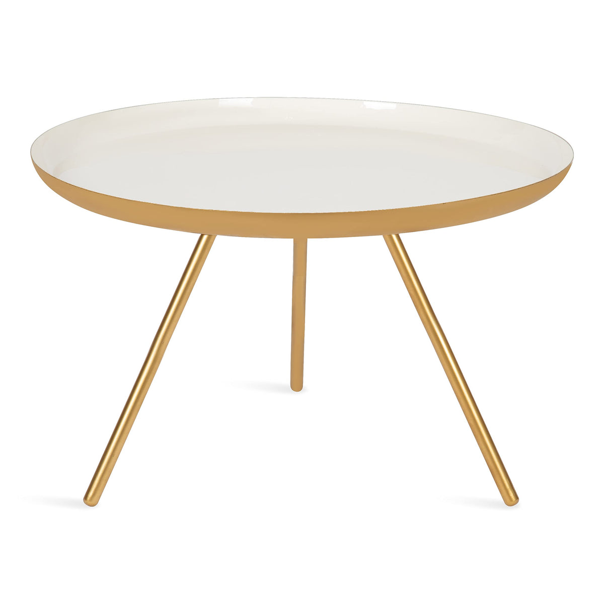 Kate and Laurel Laranya Modern Metal Coffee Table; 25 Inch Diameter; Gold and White; Decorative Round Coffee Table for Display and Storage