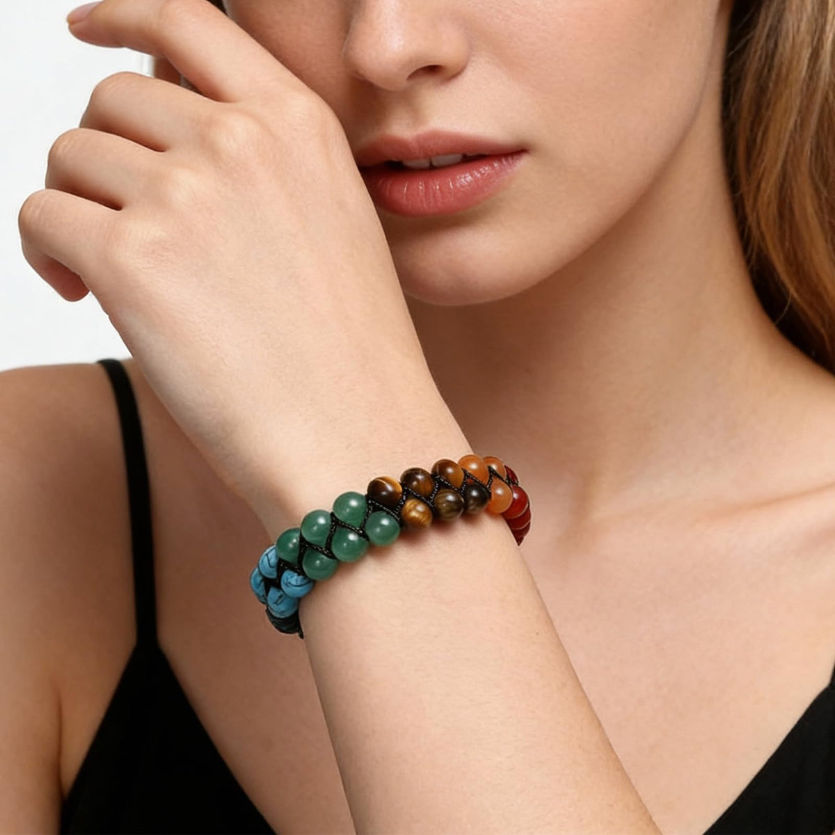Long tiantian 7 Chakra Bracelets for Women Crystals and Healing Stones Jewelry Colorful Beaded Bracelets with a Meaningful Card