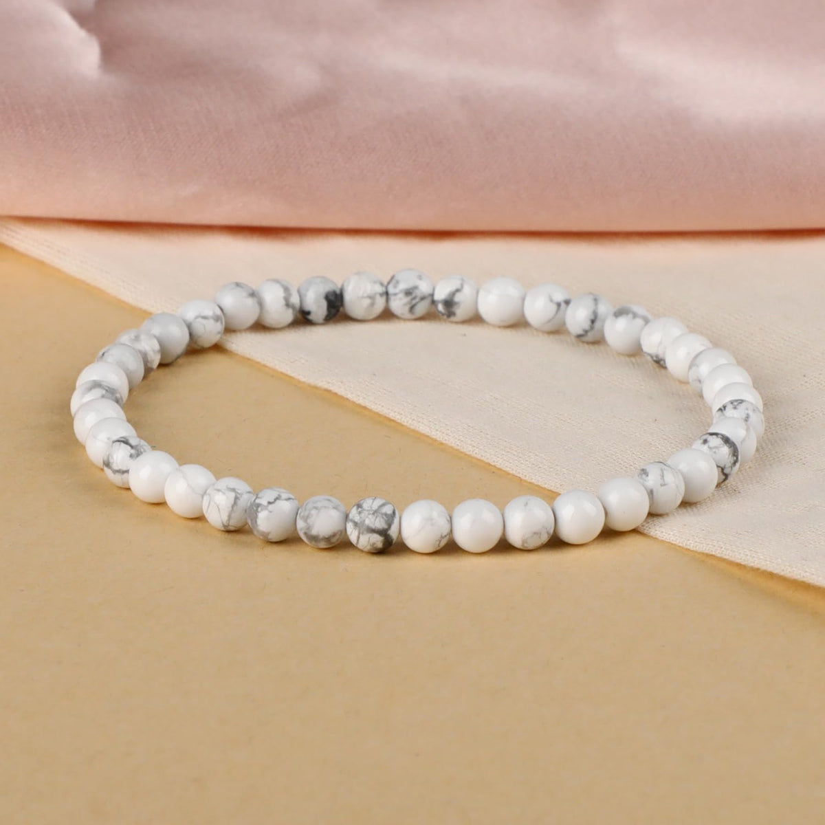 LPBeads Handmade Natural Gemstone Stretch Elastic 4mm White Howlite Bracelet Healing Crystal Round Stone Beads Jewelry Gifts for Women Men