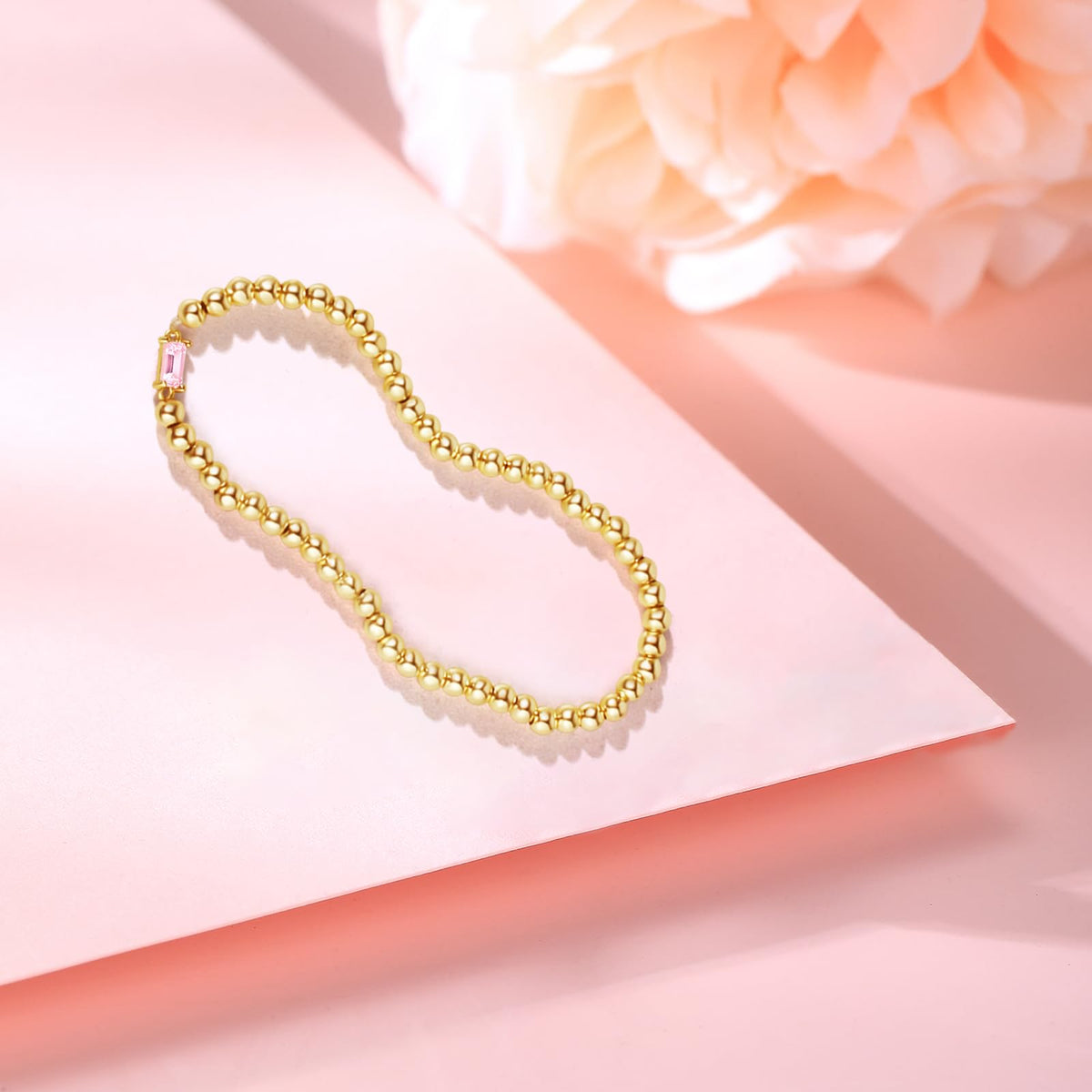 Free bird Pink Bracelets for Women 14K Gold Plated Birthstone Stacking Bracelets for Women Handmade Stretch Pink October Birthstone Bracelet Jewelry for Birthday Gift