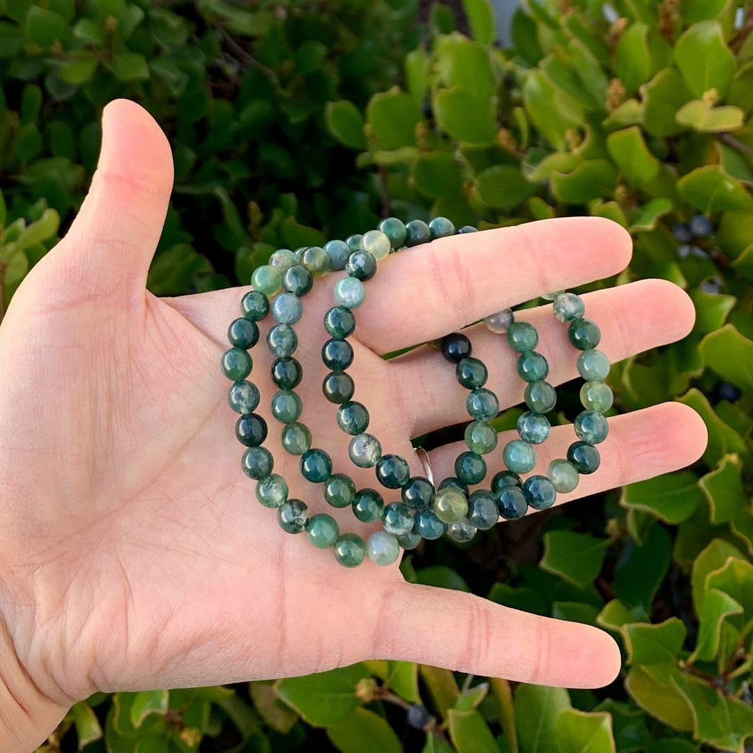 Adabele Real Natural Moss Agate Gemstone Beaded Bracelet 7.5 Inch Stretch Chakra Healing Crystal Stone Jewelry Women Mom Gift GB6-B25