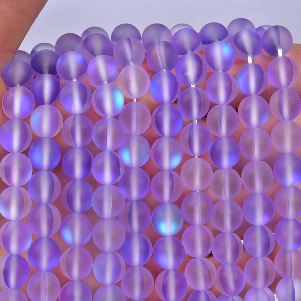 Asingeloo 60PCS 6mm Natural Violet Purple Mystic Aura Quartz Gemstone Frosted Matte Titanium Round Loose Spacer Beads 15 inch Full Strand Crystal Healing Power Quartz