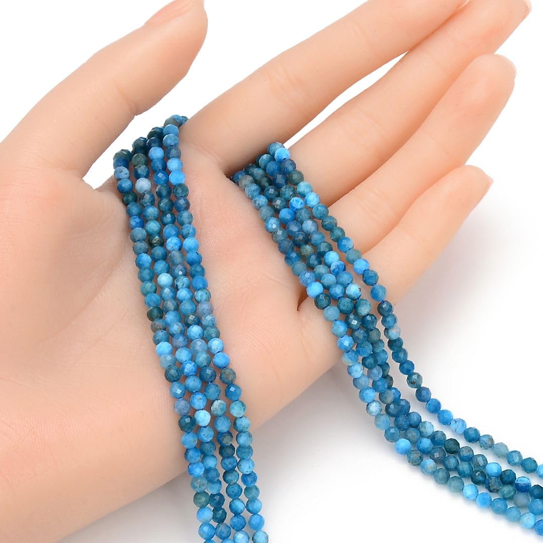 Adabele 30 Inch Natural Blue Apatite Healing Gemstone 4mm (0.16 Inch) Tiny Small Faceted Round Loose Beads Stone Spacer (200-220pcs) for Craft Jewelry Making GK4-6