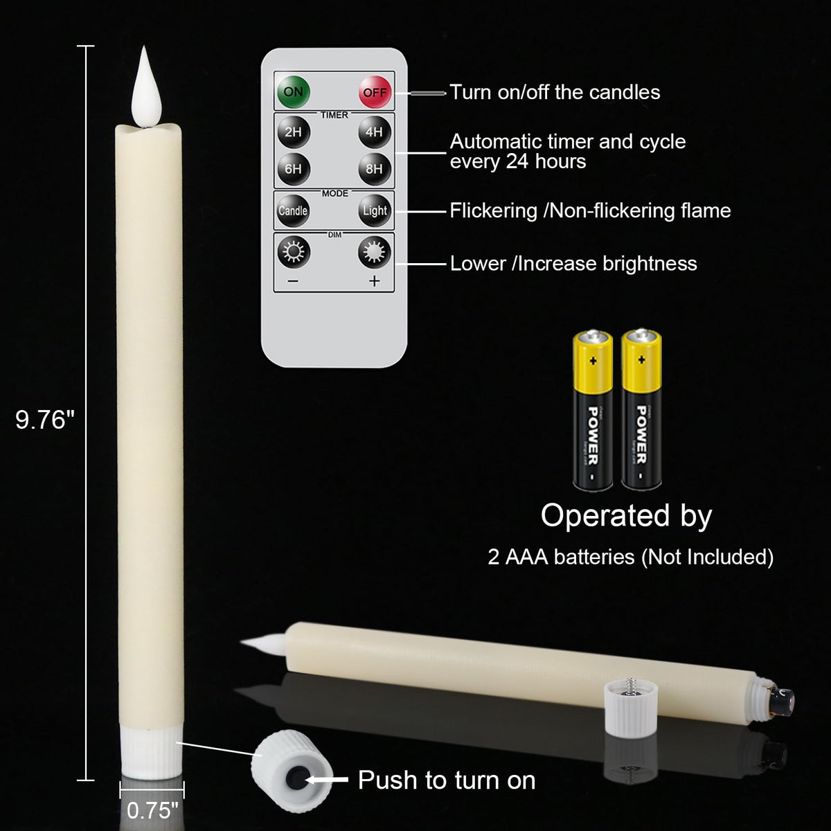 GenSwin Flameless Taper Candles with 2 Remote, Set of 6 Real Wax Taper Candles Battery Operated, LED Flameless Battery Candlesticks for Halloween Home Holiday Decor