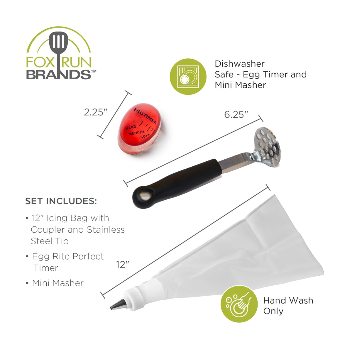 Fox Run Deviled Egg Making Kit, Includes Boiled Egg Timer, Masher and Deviled Egg Piping Tool