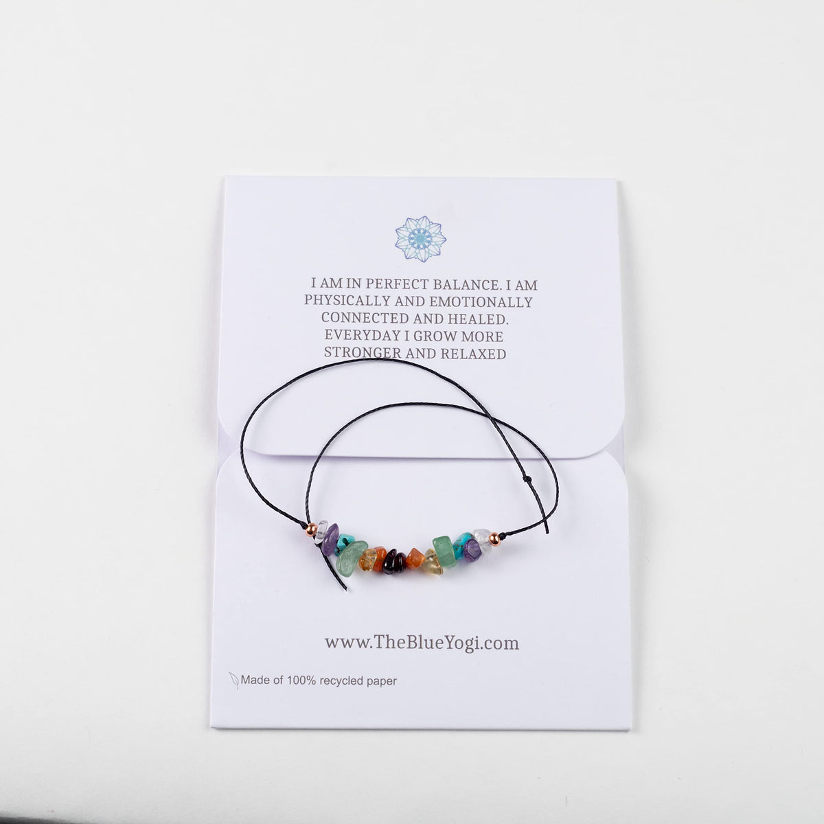 The Blue Yogi Chakra Balance Crystal Bracelet with Natural Gemstone Chips & Copper, Reiki Infused Unisex Yoga Wish Band with Tie Closure