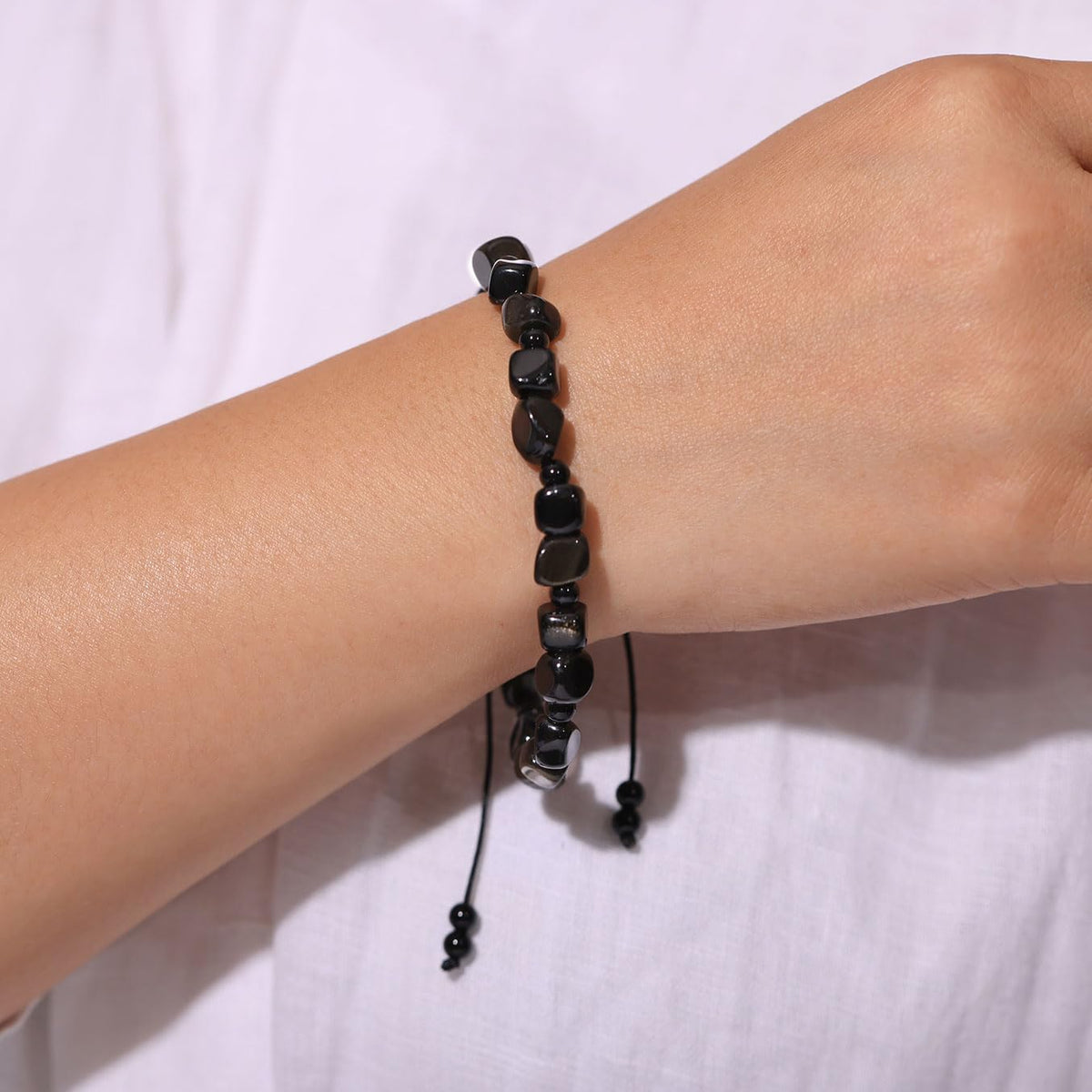 Xfoxstal Adjustable Handmade Irregular Reiki Semi Precious Stones Bracelets for Women Tumbled Crystals Beaded Bracelets 6-7 Inches Unisex (Gold Obsidian)