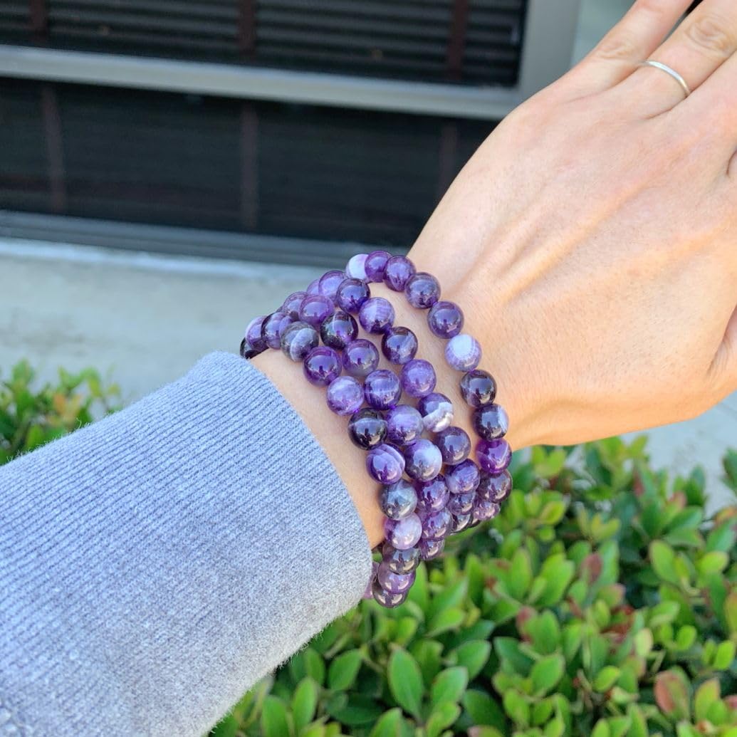 Adabele Real Natural Purple Amethyst Gemstone Beaded Bracelet 7 inch Stretch Chakra Healing Crystal Stone Jewelry Women Mom Gift (Unisex) GB8-16
