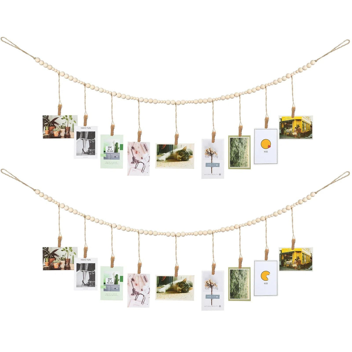 Jetec 2 Pieces Photo String with Clips, 4 Ft Boho Wooden Bead Garland Photo Display Frame for Dorm Room Bedroom Classroom Cubicle Decor, Hanging Picture Holder, Teacher Nurse Appreciation Gifts