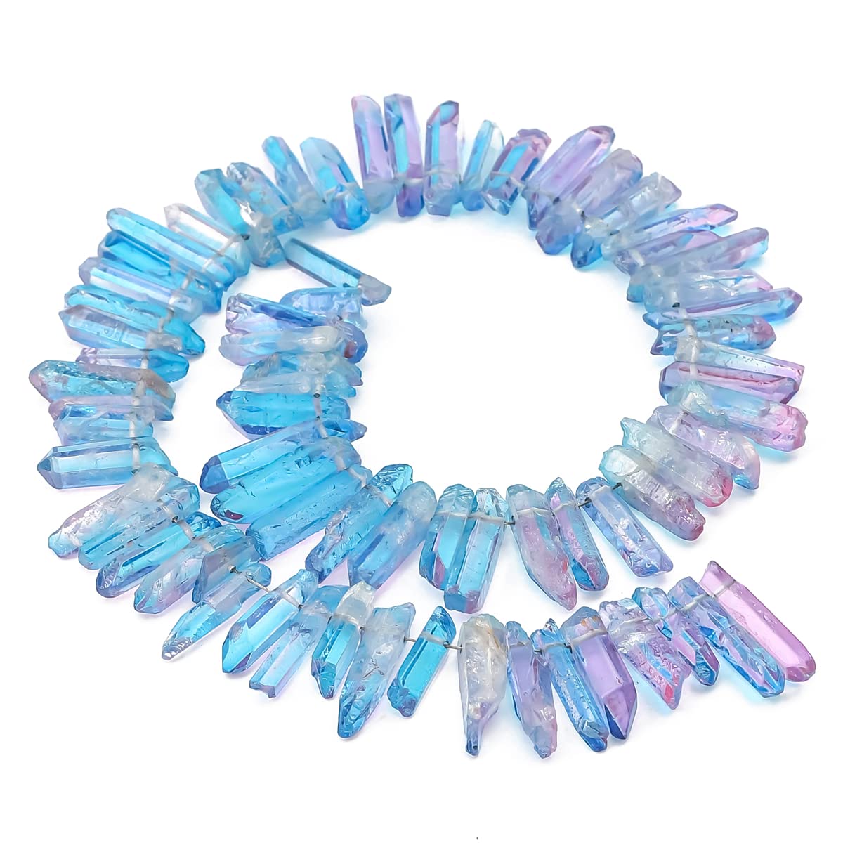 BEADIA Dark Blue/Purple Titanium Coated Crystal Quartz Spike Point Stick Beads Rough 1.0"-1.5" for Jewelry Making 15 Inch/Strand