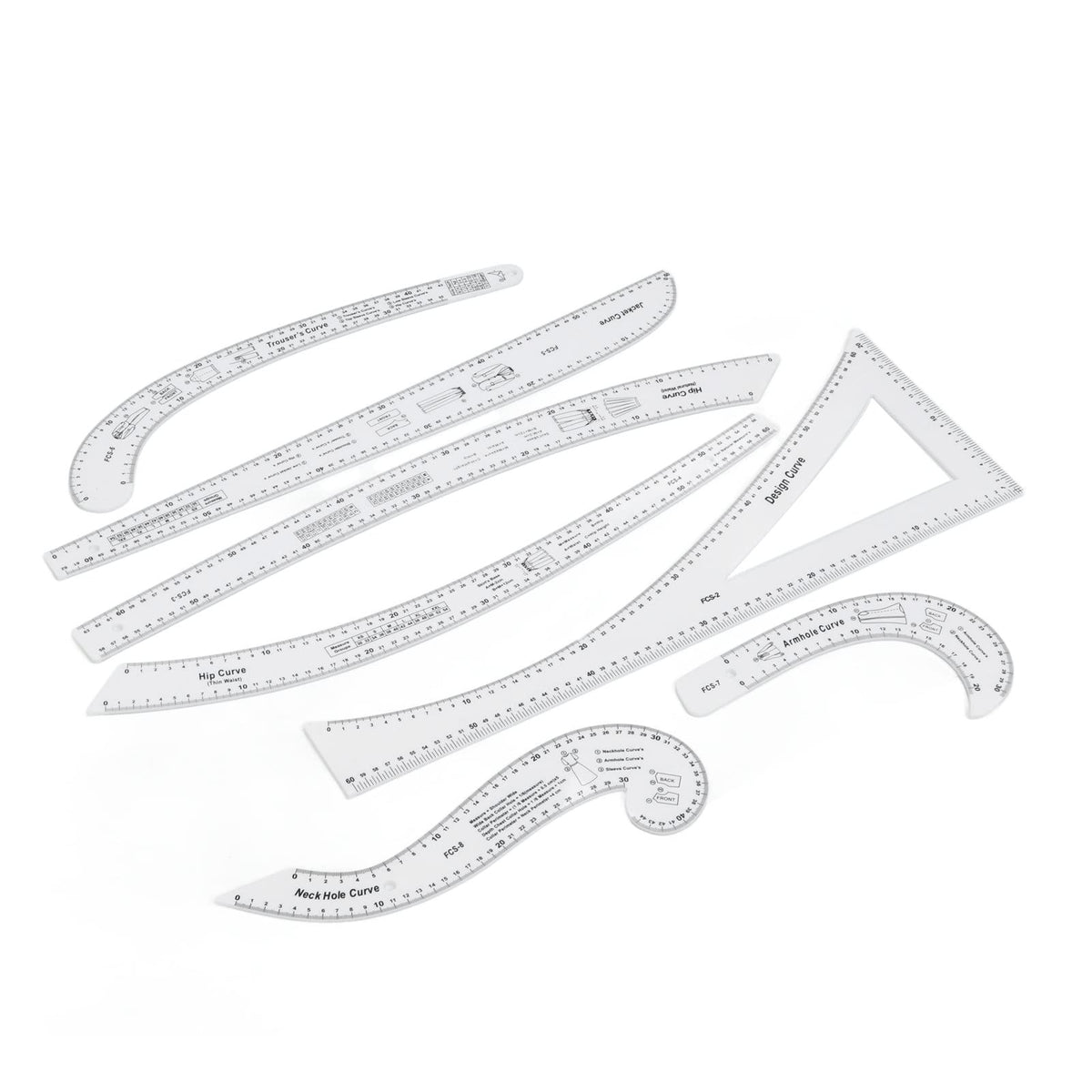 French Curve Ruler Set 7Pcs Acrylic Clear Sewing Ruler Tailor Kit for Dress Making
