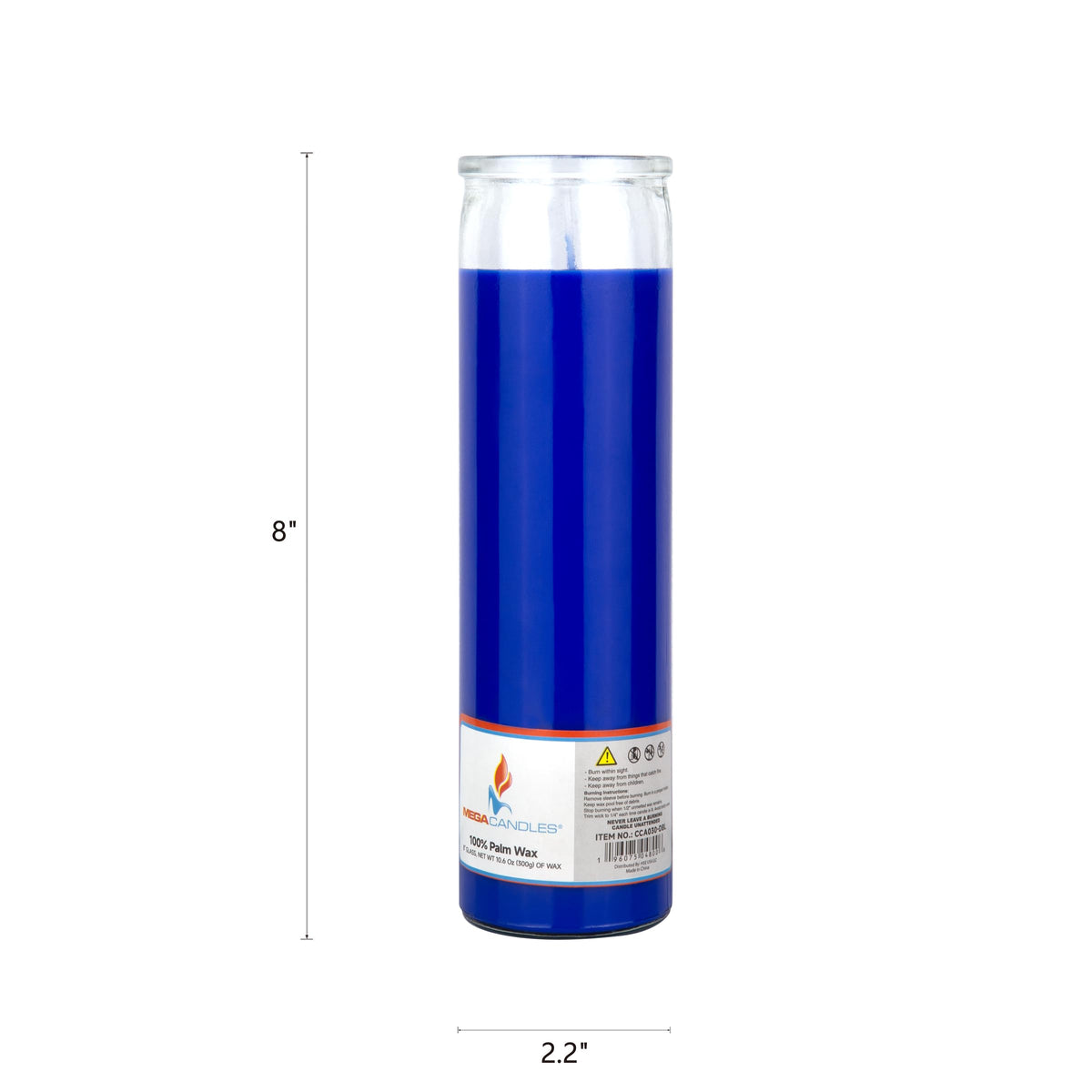 Mega Candles 1 pc Unscented Blue Glass Container Devotional Prayer Candles, Shortening Wax Candle 2 Inch x 8 Inch, Sanctuary, Vigils, Prayers, Spiritual, Blessings, Religious, Altar, Remembrance