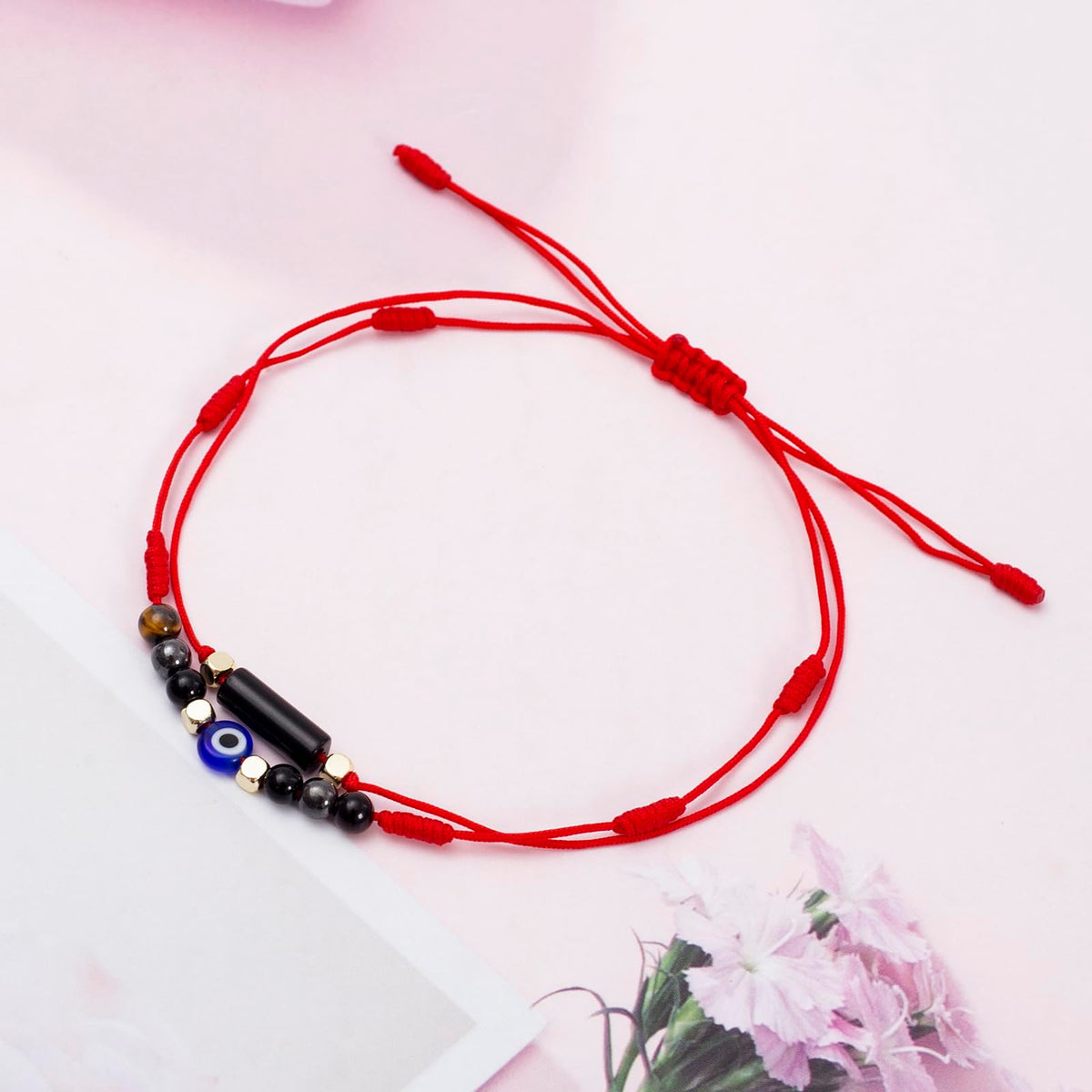 MTJAHPS Protection Bracelet, empath protection, black obsidian Crystals and Healing Stones Bracelet for Women ，Luck ，Anxiety and Stress Clam Bracelet (Evil Eye 7 Knot)