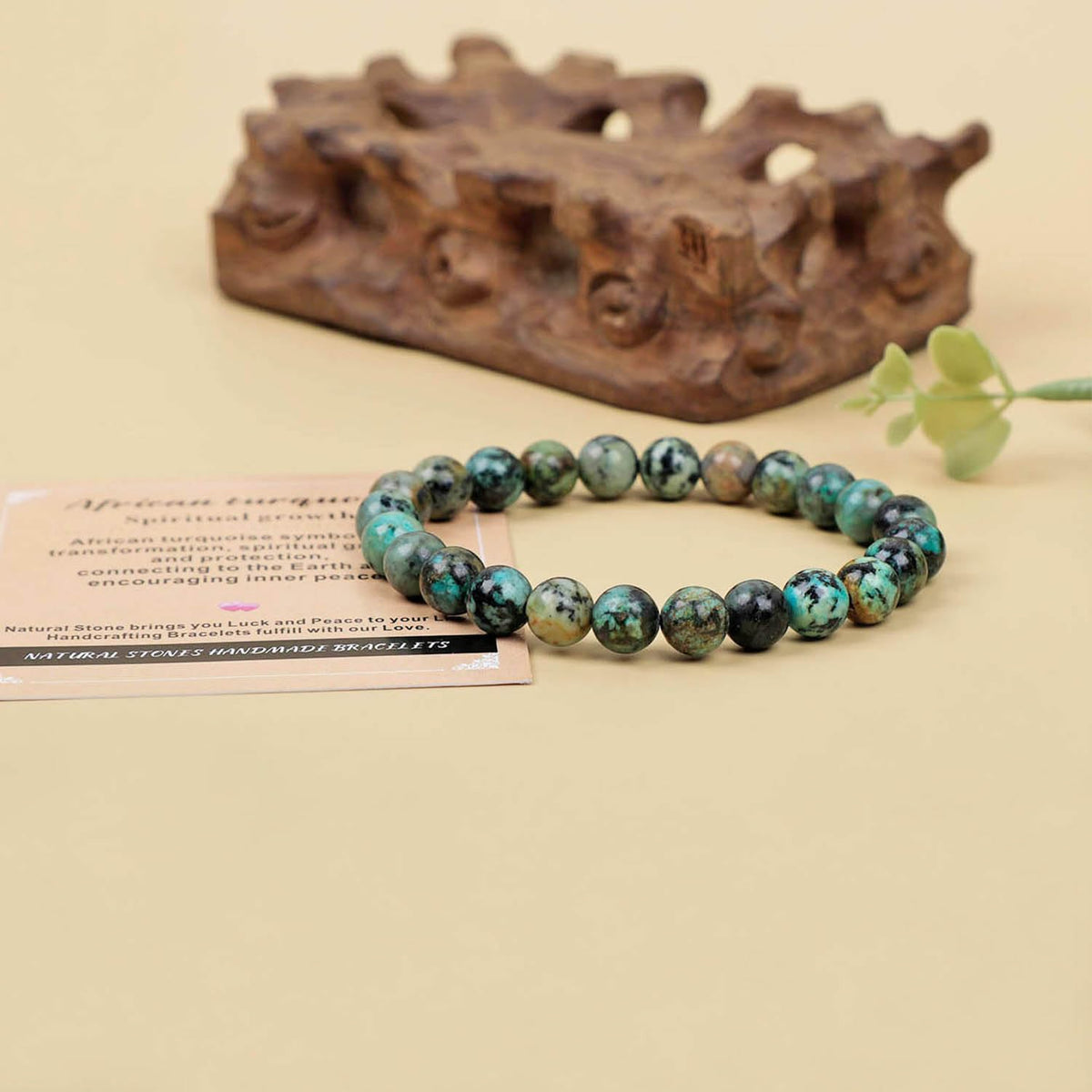 AD Beads Handmade Gemstone Stretch Elastic Bracelet Crystal Healing Reiki Nature's Beauty and Spiritual Essence Unisex (8mm, African Turquoise (Spiritual Growth))