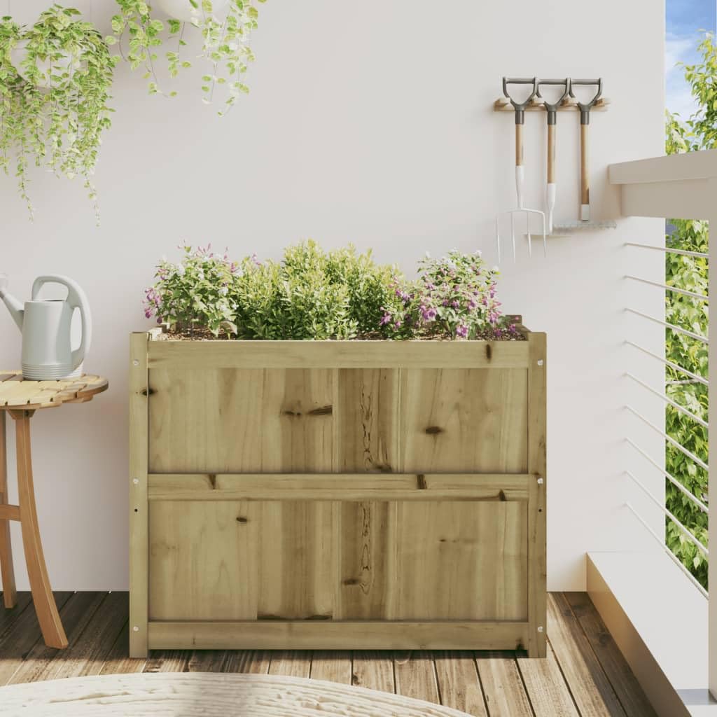 Foknhdi Large Outdoor Garden Planter Box 35 4x35 4x27 6 in Treated Solid Pine Wood Weathered Brown Raised Flower Bed for Patio Balcony Herb Vegetables