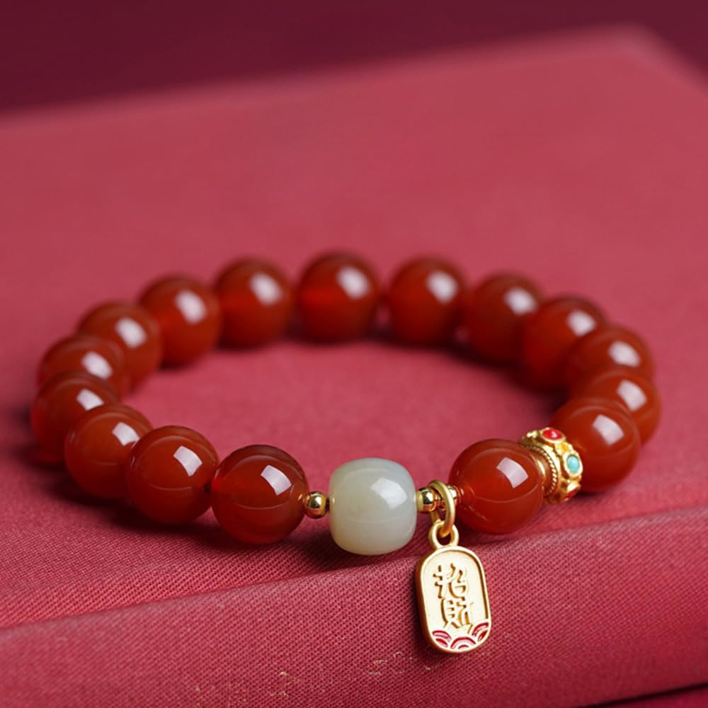 JungleRed Natural Red Agate Bracelet Women Teen Girls Dainty Adjustable bracelet Fashion Jewelry Gift, 0.32 inches