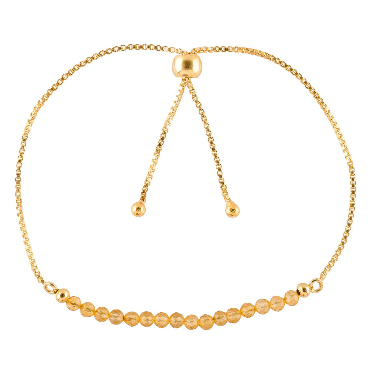 InfinityGemsArt Citrine Bracelets For Women Mother's Day, November Birthstone Jewelry, Micro Yellow Beads Beaded Stone Bolo Slider Crystals Gemstones Jewelry, 14K Gold Plated Adjustable Chain, Gift For Her