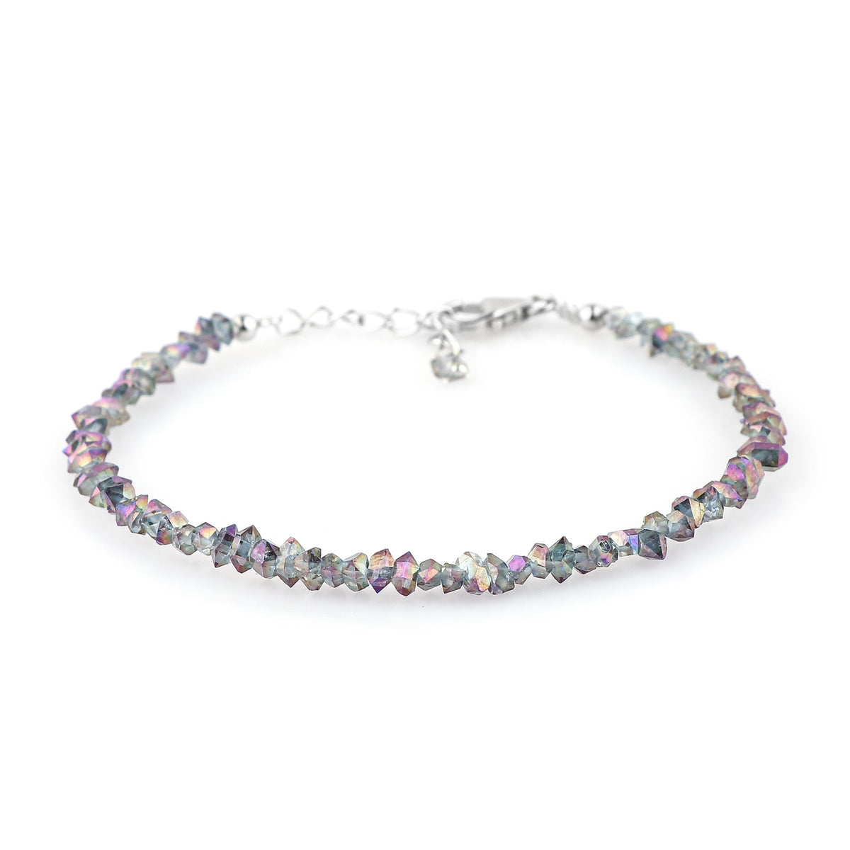 CRYSTALIS Natural Raw Colorful Herkimer Diamond Quartz Nuggets Adjustable Bracelet, High Grade Gemstones, Chakra Healing Stones, Gift Jewelry, 925 Sterling Silver Womens Bracelet 8 inch