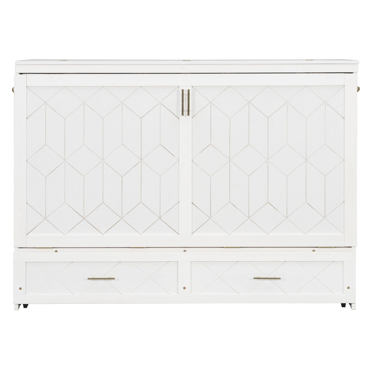 Merax Queen Size Murphy Cabinet Bed with Storage Drawers, Wall Murphy Bed with a Set of Sockets & USB Ports, Folding Platform Bed for Small Room