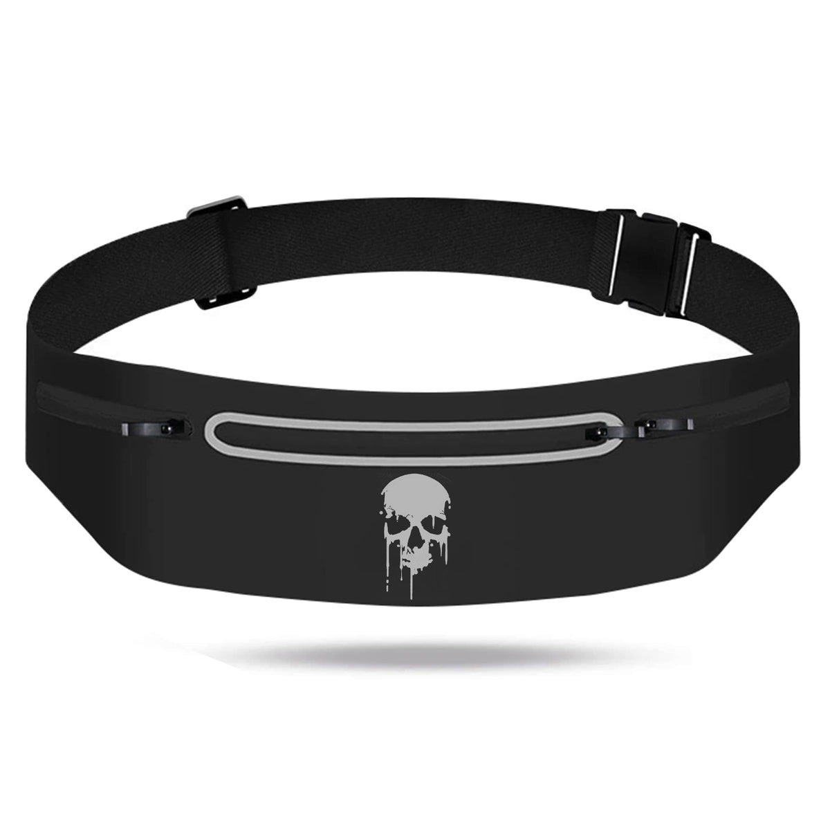 Skull Running Belt Waist Fanny Pack Phone Holder for Women, Waterproof Reflective Running Pack for Men Black Skull Jogging Pouch Adjustable,Horror Grim Reaper Wallet Holder for Hiking Cycling Workout