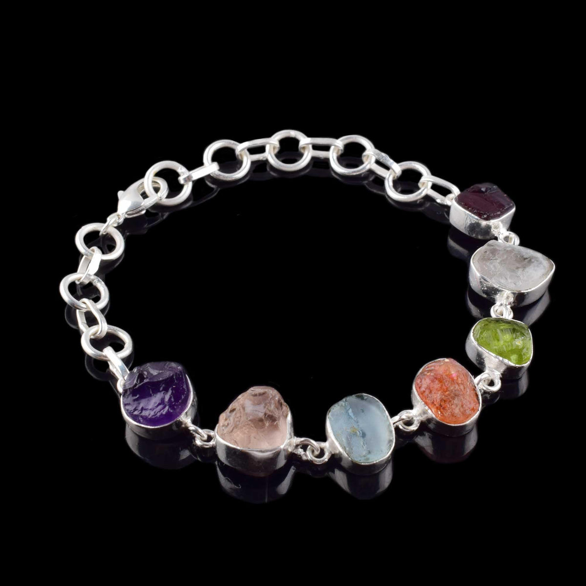 MANILATA Natural Multi Stone 7 Chakra Bracelet Spiritual Protection, Adjustable link Bracelet, Healing Crystals, Birthday, Gift for Her, Gemstone Jewelry 8 inch AAA+ Quality