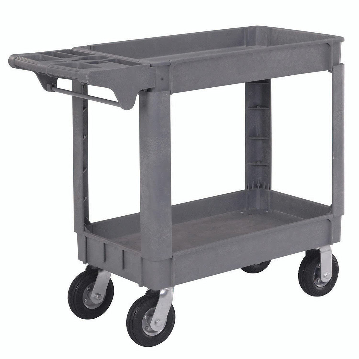 Global Industrial General Purpose Utility Cart with 2 Shelves, 6" Diameter Pneumatic Casters, 500 Lbs Capacity, 40"L x 17"W x 35"H, Plastic Construction, Gray