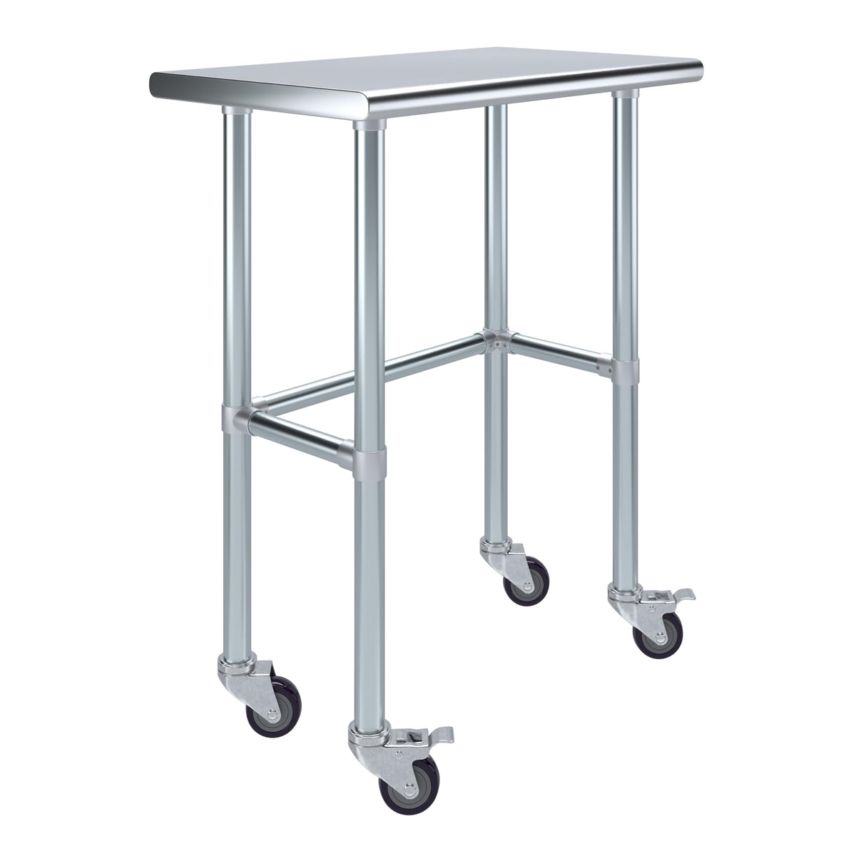 AmGood 18" X 30" Stainless Steel Work Table - with Open Base & Wheels | Food Prep | Utility Work Station | NSF Certified
