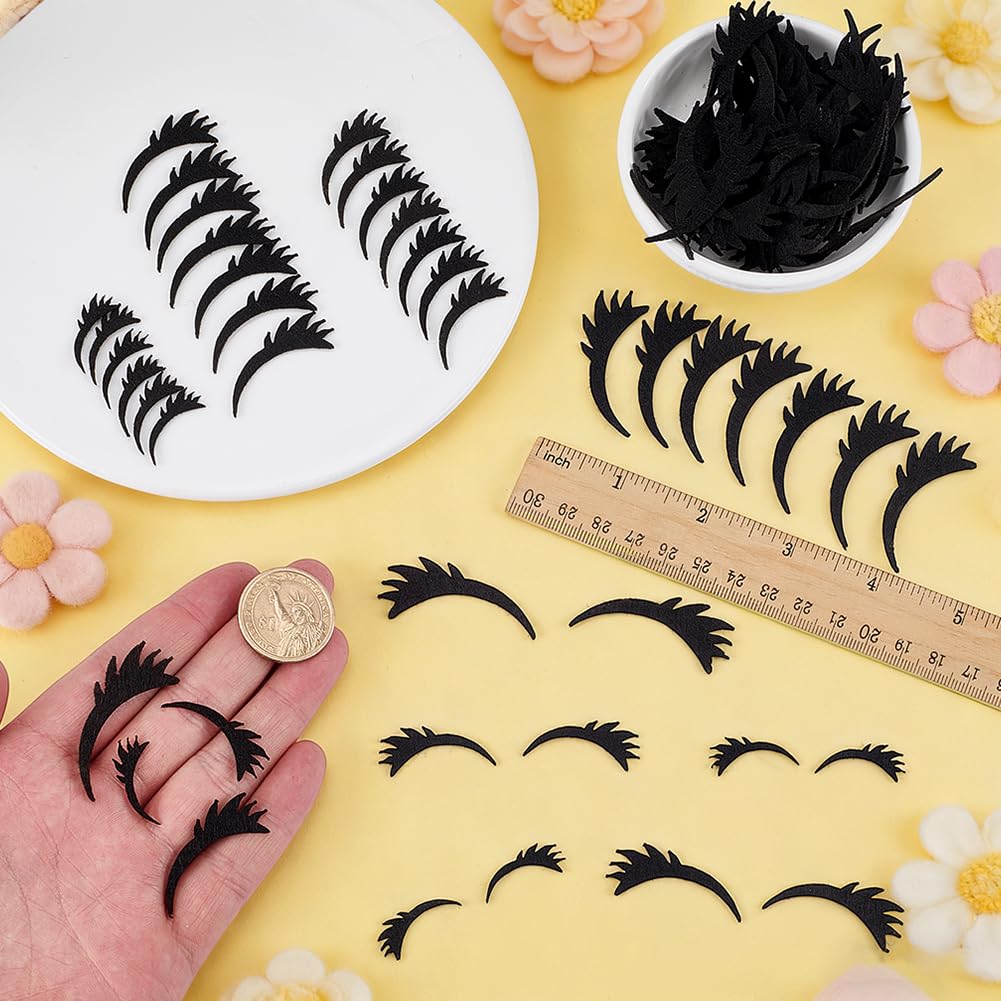 FINGERINSPIRE 400 Pairs Felt Eyelashes for Dolls 4 Sizes Crochet Eyes Supplies Classic Black Eyelashes Applique Patches for Plush Dolls Making Decorative Felt Embellishment for DIY Crafts Project