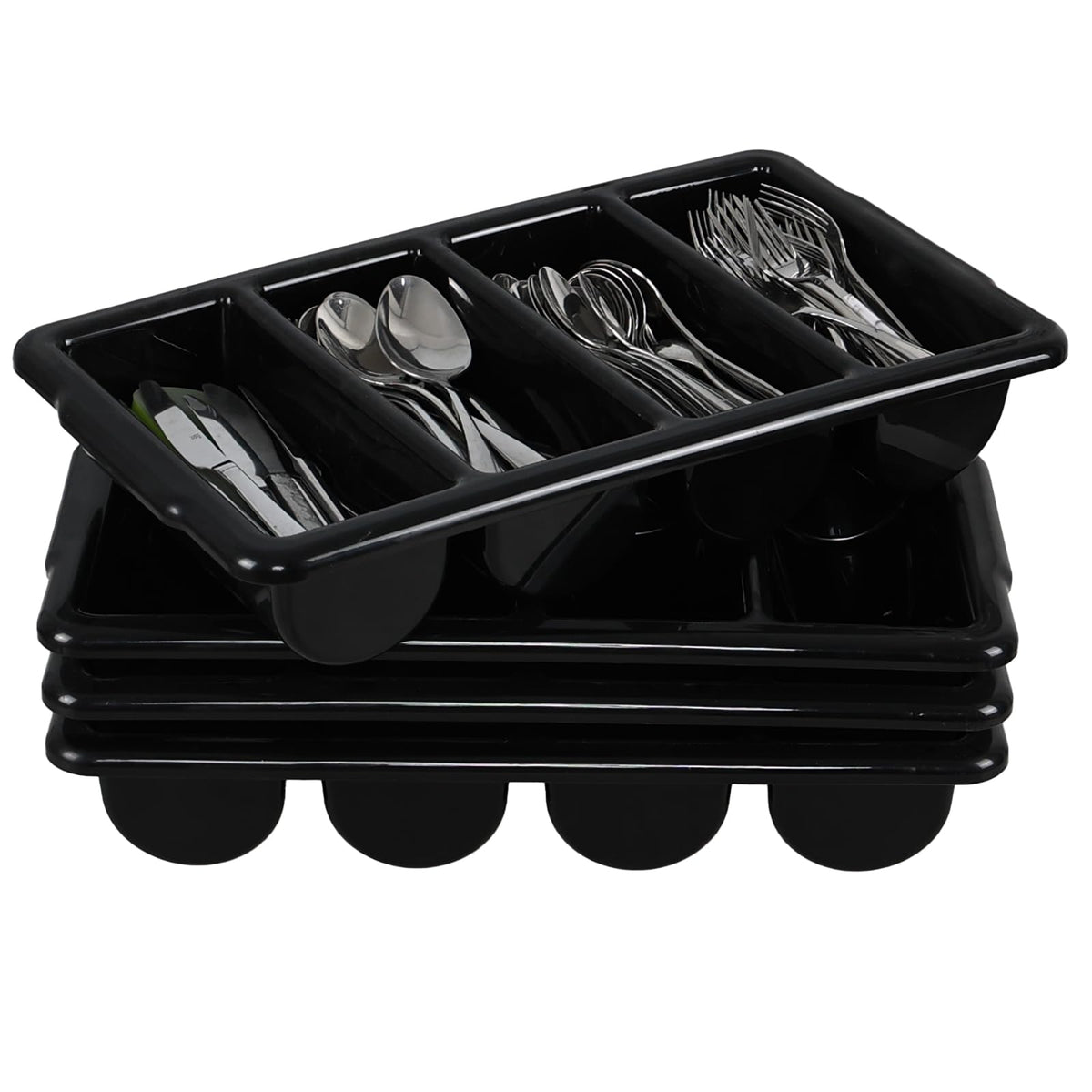 Loiycg 4 Compartment Cutlery Bin, Set of 4 Restaurant Silverware Tray Plastic, Black