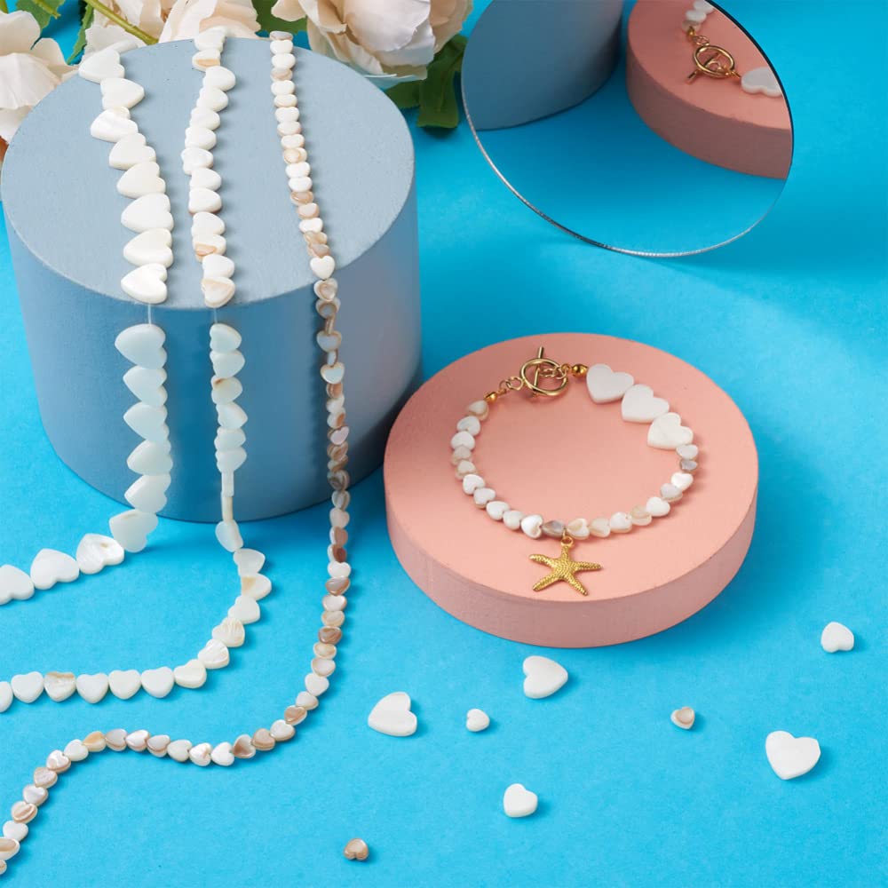 Fashewelry 147pcs Heart Natural Freshwater Shell Loose Beads White Peach Heart Sea Shell Spacer Charm Beads 6mm/8mm/12mm for Jewelry Making