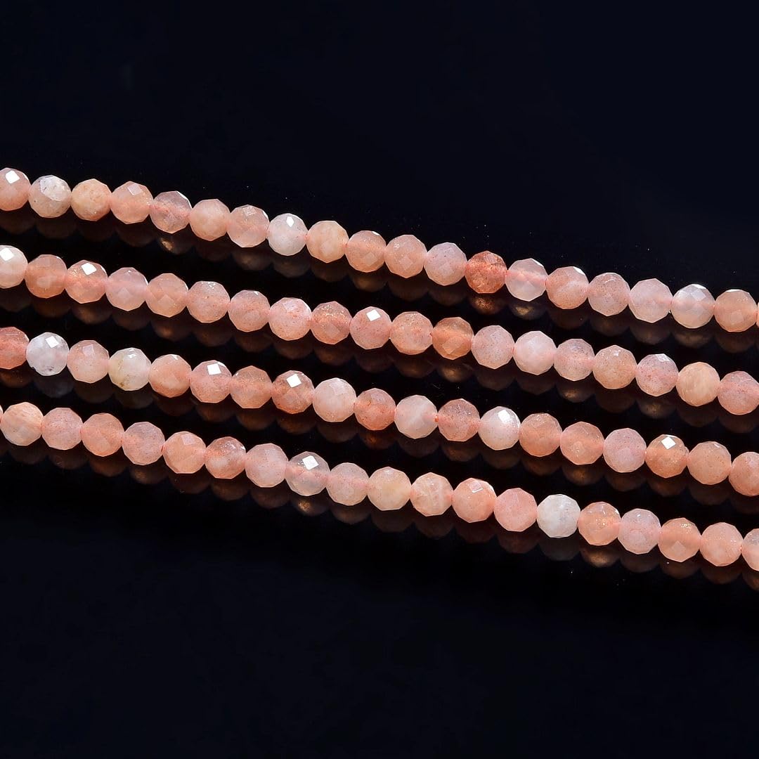 Adabele 15 Inch Natural Pink Moonstone Healing Gemstone 3mm (0.12 Inch) Tiny Small Faceted Round Loose Beads Stone Spacer (100-110pcs) for Craft Jewelry Making GK3-19