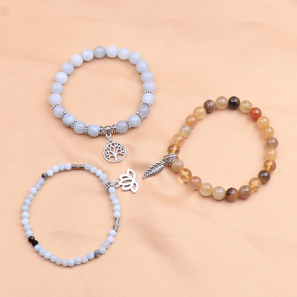 UEUC Tree of Life Yoga Healing Stone Bracelets, Multilayer Lotus Chakra Stone Reiki Bracelet Sets, Anxiety Crystal Natural Stone,for Women Stress Relief(#59)