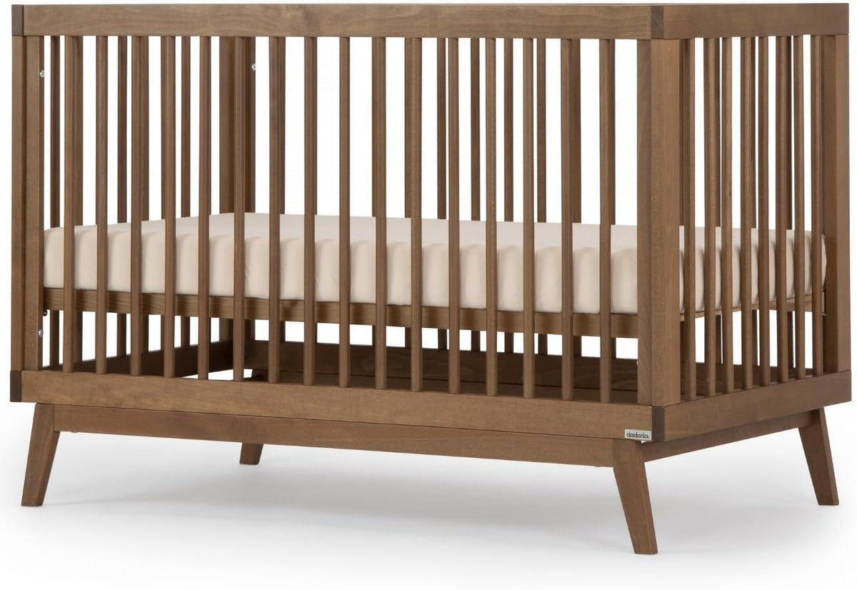 dadada Baby Soho 3-in-1 Convertible Wooden Crib to Toddler Bed - Made in Italy, GREENGUARD Gold Certified, Baby-Safe Finish, Handcrafted Beechwood, Modern Design, 3 Adjustable Heights (Walnut)