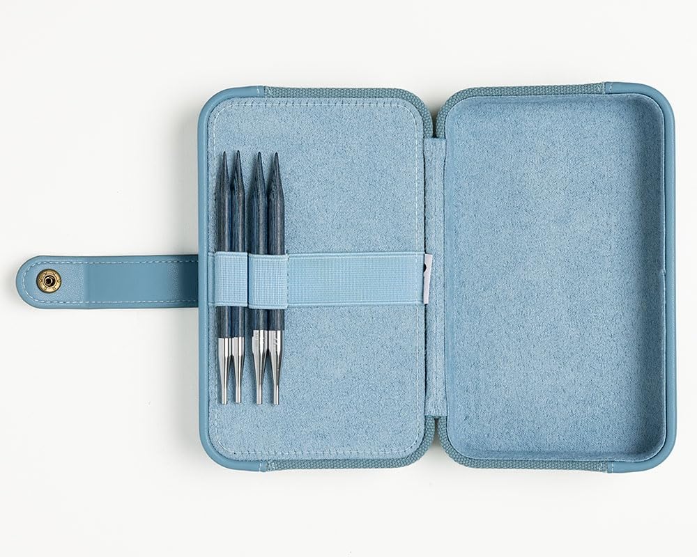 Knit Picks x dellaQ Blue Interchangeable Knitting Needles with Dusty Blue Buddy Case (Dusty Blue and Regular Blue Needles)