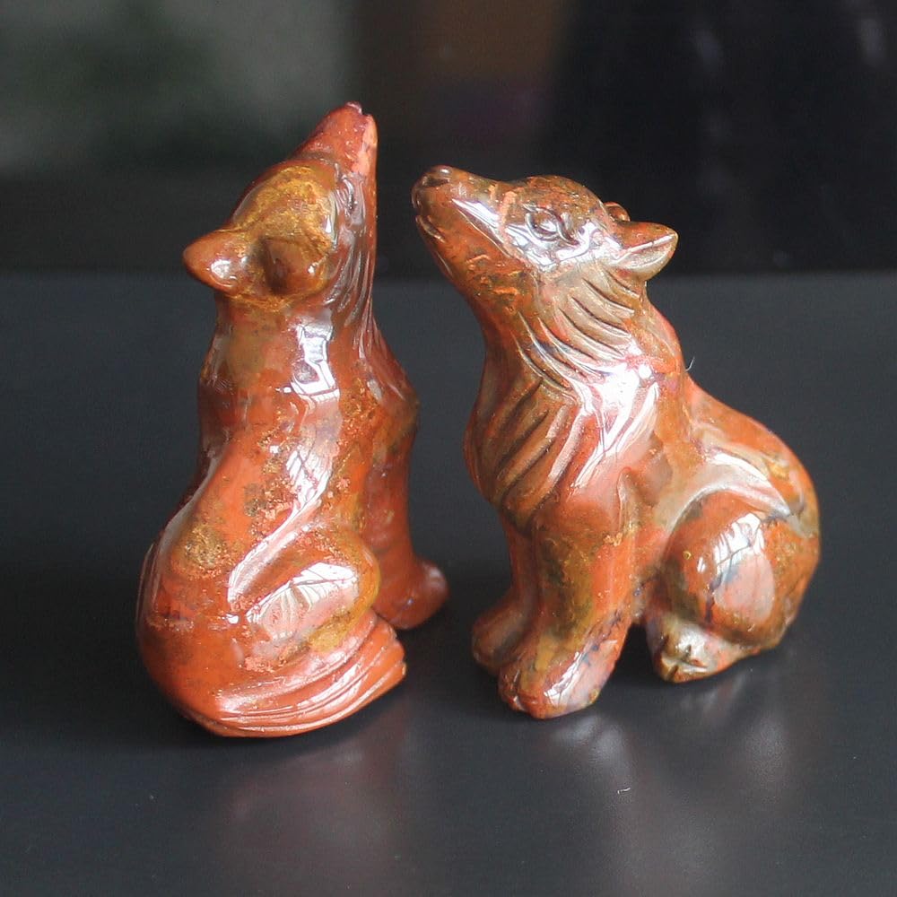 HLbshi Hand Carved Gemstone Crystal Wolf Figurine Animal Statue Carving Office Home Decor Collections 2'' (Multi Ocean Agate)