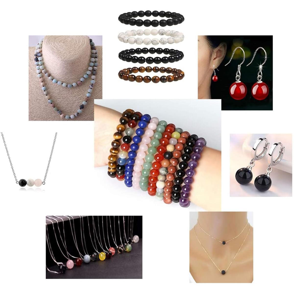 HAAMIIQII 60pcs 6mm 7 Chakra Natural Stone Beads Polished Round Loose Gemstone Beads for Jewelry Making Strand 15 Inch