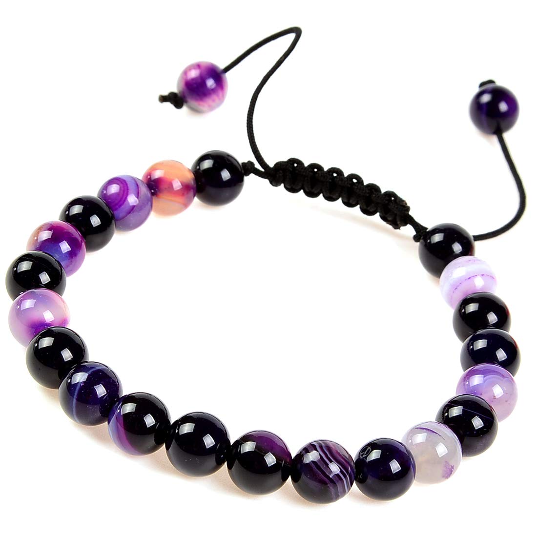 MASSIVE BEADS Natural Healing Power Gemstone Crystal Beads Unisex Adjustable Macrame Bracelets 8mm (Agate Purple, 8mm)