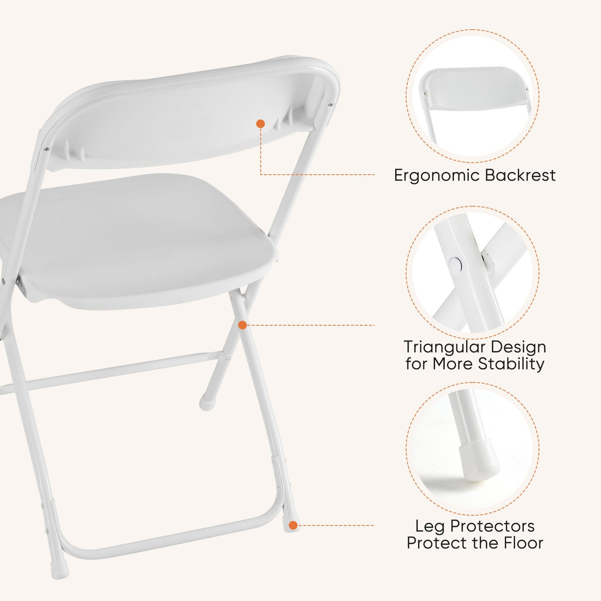Sweetcrispy Folding Chair 20 Pack, Plastic Foldable Chairs with 330-Pound Capacity, Sturdy Metal Portable Chair, Easy to Use and Store, Outdoor and Indoor, for Home, Office, Party, Comfy, White