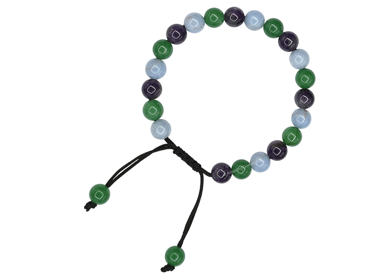 Amazing Gemstone Bracelet for Retirement - Green Aventurine Angelite Amethyst Bracelet Set for Men Women Healing Calming Anxiety Stress Relief Gifts Pulseras Para Hombres Mujer Stocking Stuffers