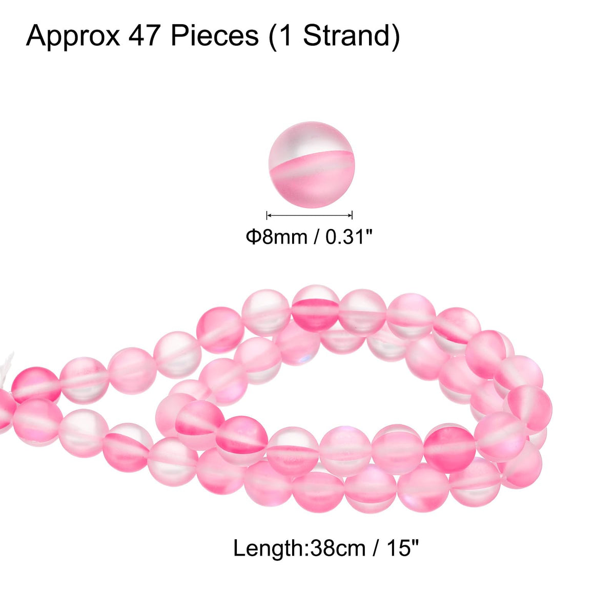 uxcell Matte Crystal Glass Beads 8mm Synthetic Frosted Shining Semi-Precious Round Loose Beads Synthetic Moonstone for Jewelry Making DIY Bracelet, Pink