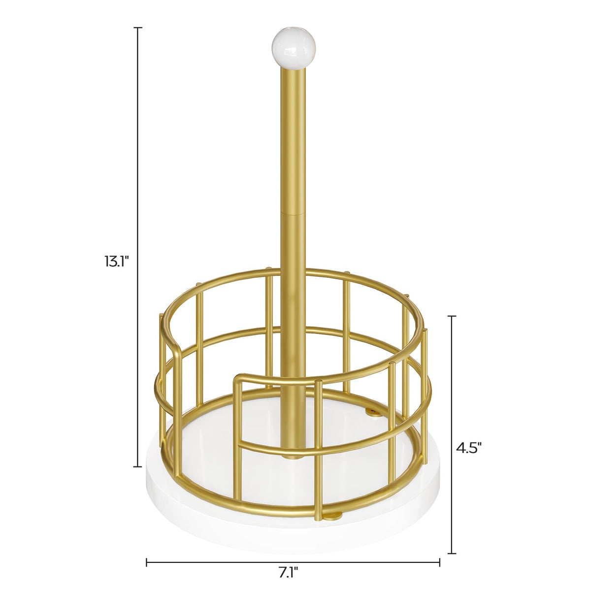 YATINEY Paper Towel Holder, Kitchen Paper Towel Holder for Countertop, Gold Paper Towel Stand with Wooden Base, Freestanding Kitchen Roll Holder, for Standard Size Rolls, Gold CJ05DW