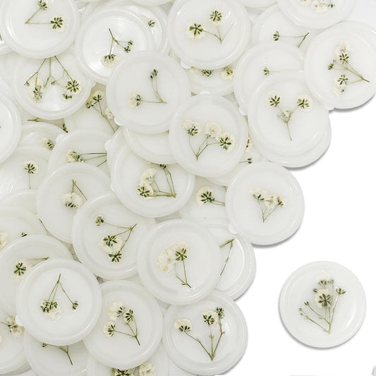 100 Pcs Baby's Breath Adhesive Wax Seal Stickers White Dry Floral Backing Envelope Seals Perfect for Wedding Invitations,Bridal Shower Party