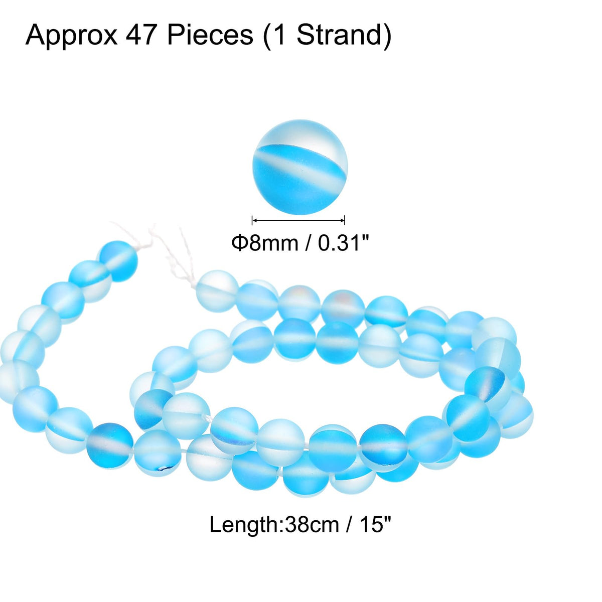 uxcell Matte Crystal Glass Beads 8mm Synthetic Frosted Shining Semi-Precious Round Loose Beads Synthetic Moonstone for Jewelry Making DIY Bracelet, Light Blue