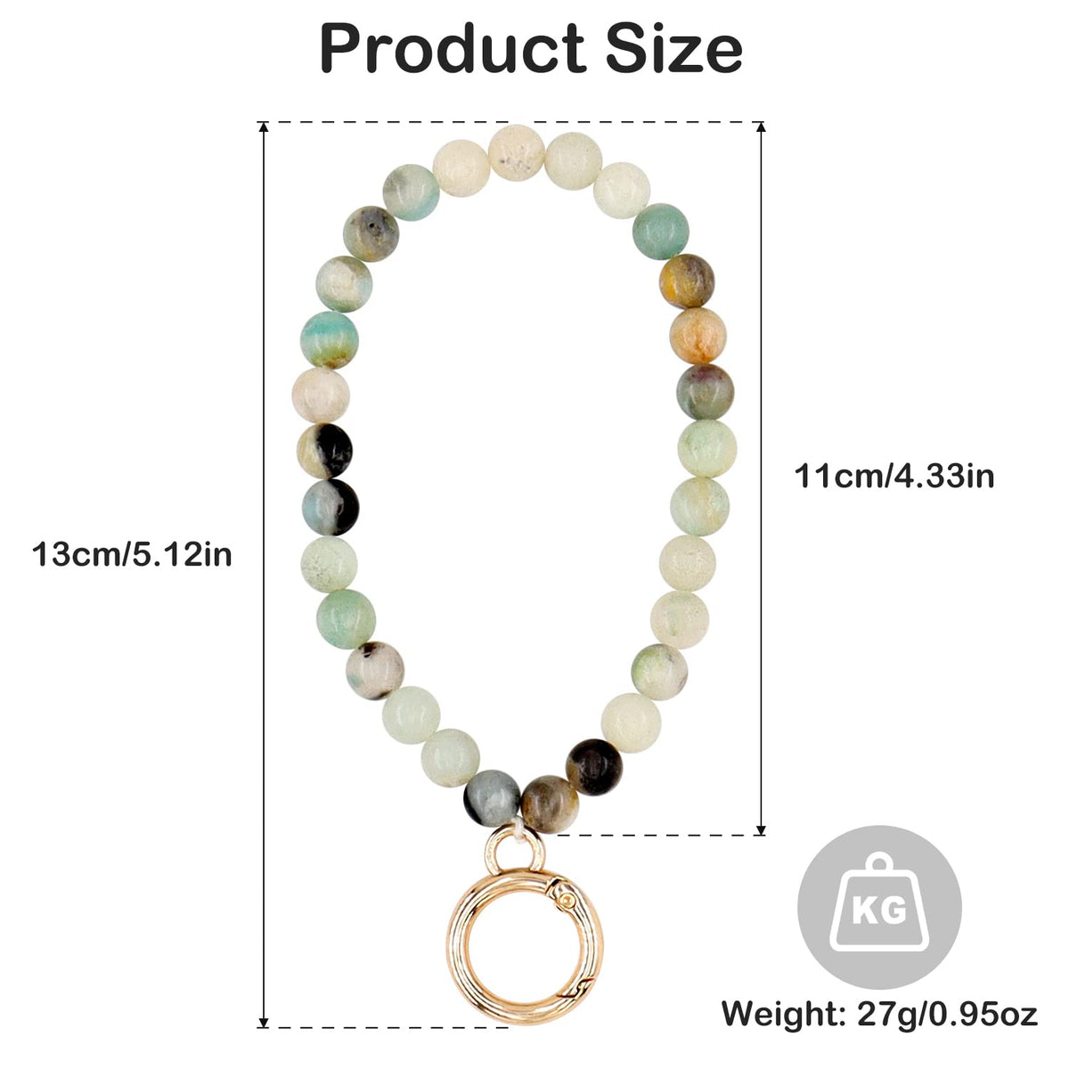 HONZUEN Beaded Wrist Key Lanyard, Natural Stone Wristlet Keychain Lanyard for Women, Key Wrist Strap Lanyard for Keys Wallet Car Keychain Card Holder, Indian Agate