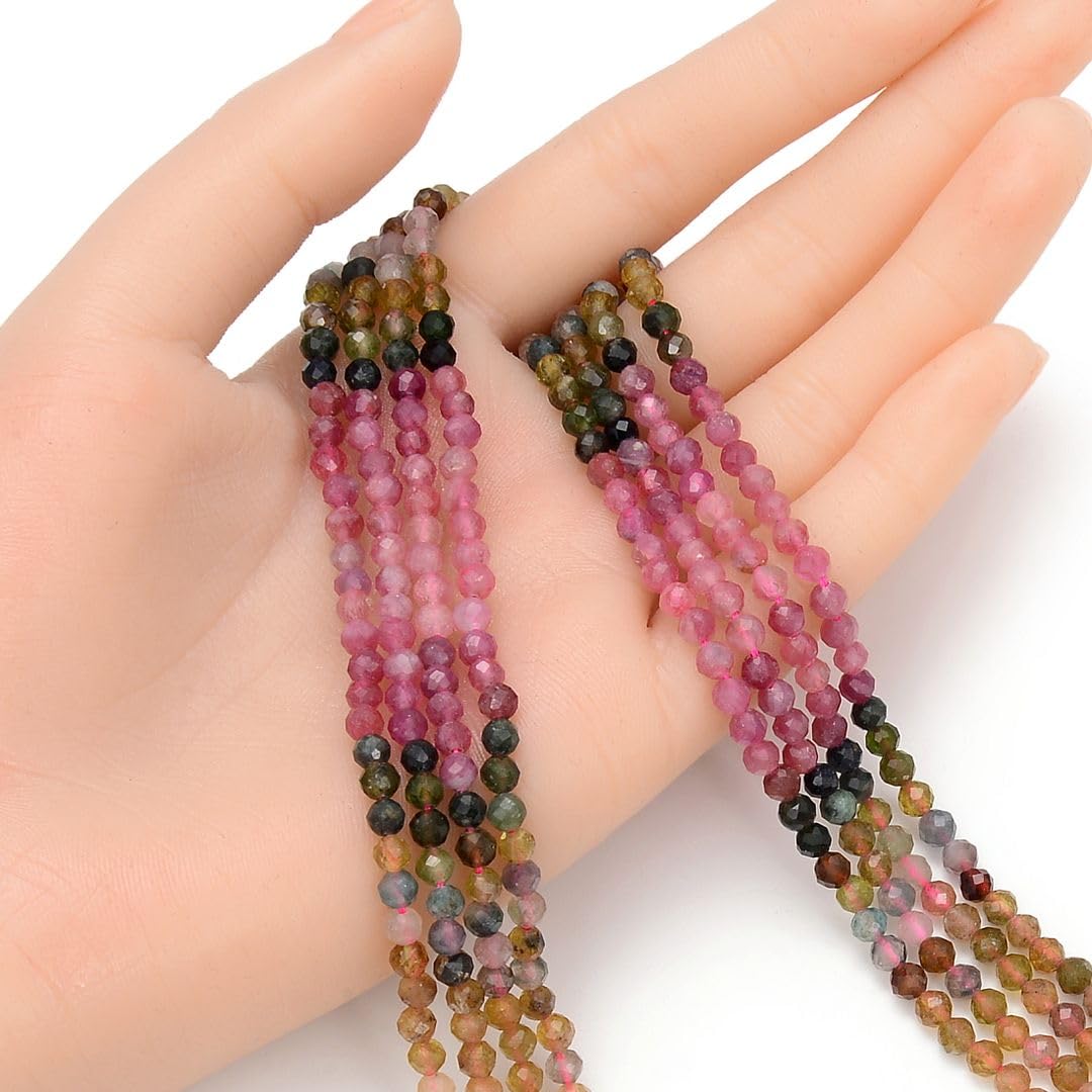 Adabele 30 Inch Natural Multi-Color Tourmaline Gradient Shade Healing Gemstone 4mm (0.16 Inch) Tiny Small Faceted Round Loose Beads Stone Spacer (180-200pcs) GK4-3
