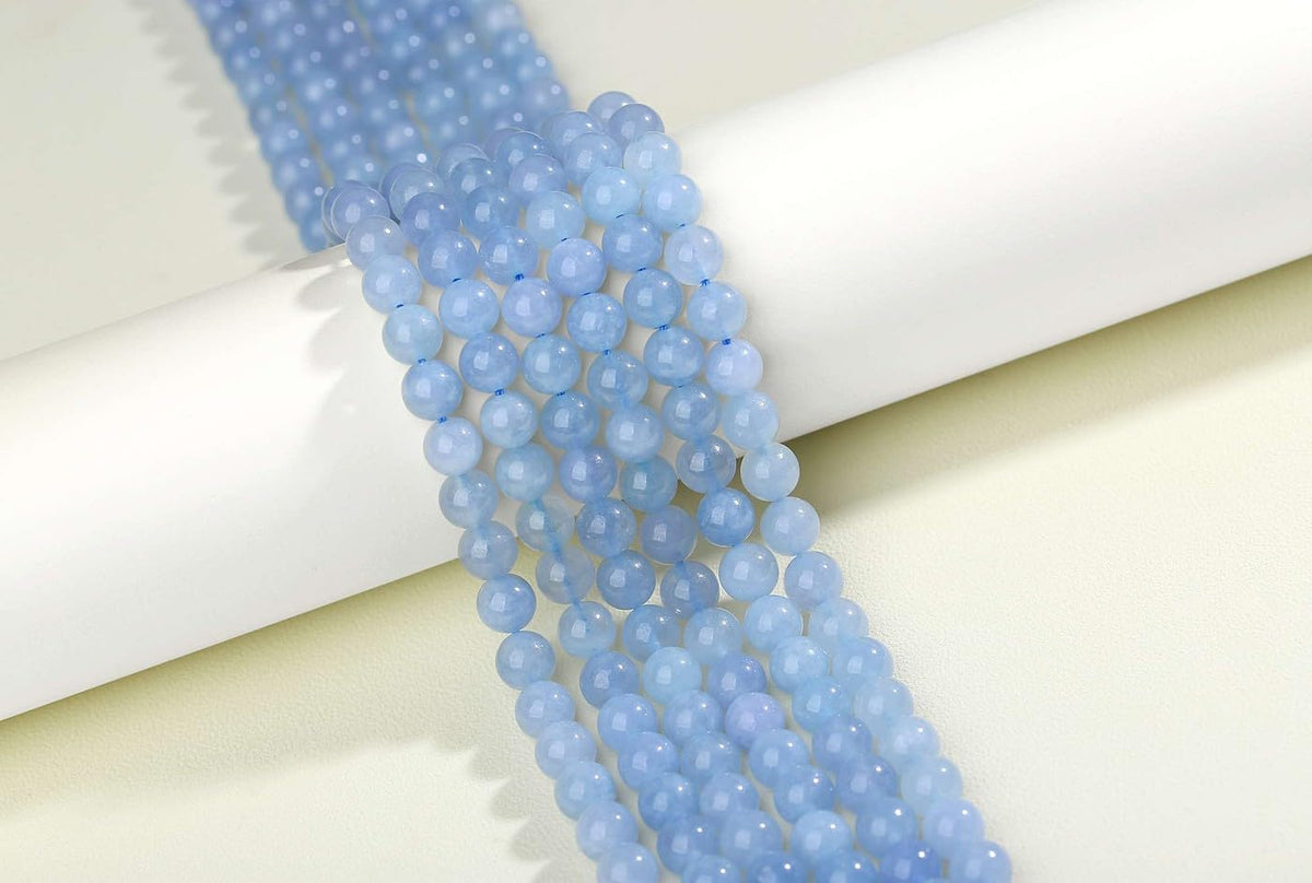 LAIDANLA Aquamarine 8mm Natural Stone Beads Round Loose Gemstone Stone Beads for DIY Bracelet Necklace Earrings Jewelry Making Polishing Genuine Real Beading Crystal 96PCS 2 Strand 32"